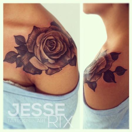 Jesse Rix - Black and Gray Rose Tattoo